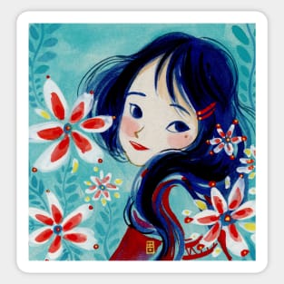 Red and White Blossoms Sticker